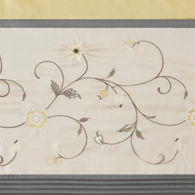 Madison Park Embroidered Window Valance, 50"x18", Yellow | Light Filtering Rod Pocket Window Treatment Curtain, Window Panel Drape for Bedroom Living Room and Dorm