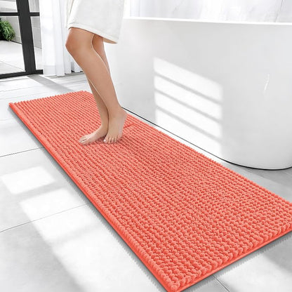 OLANLY Thick Chenille Bathroom Runner Rugs 47x17, Absorbent Bath Mat, Coral | Soft Bath Rugs, Rubber Backing, Machine Wash Dry, Bath Mats for Bathroom, Tub and Shower, Home Decor Accessories