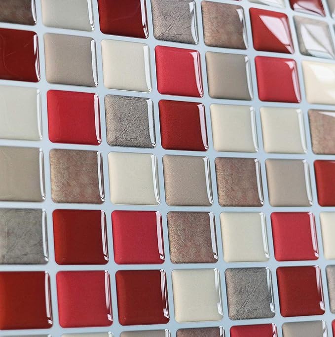 HyFanStr Peel and Stick Backsplash 3D Mosaic Tile Stickers Wall Sticker Home Decor for Kitchen Bathroom 9.26" x 9.26"(Pack of 4)