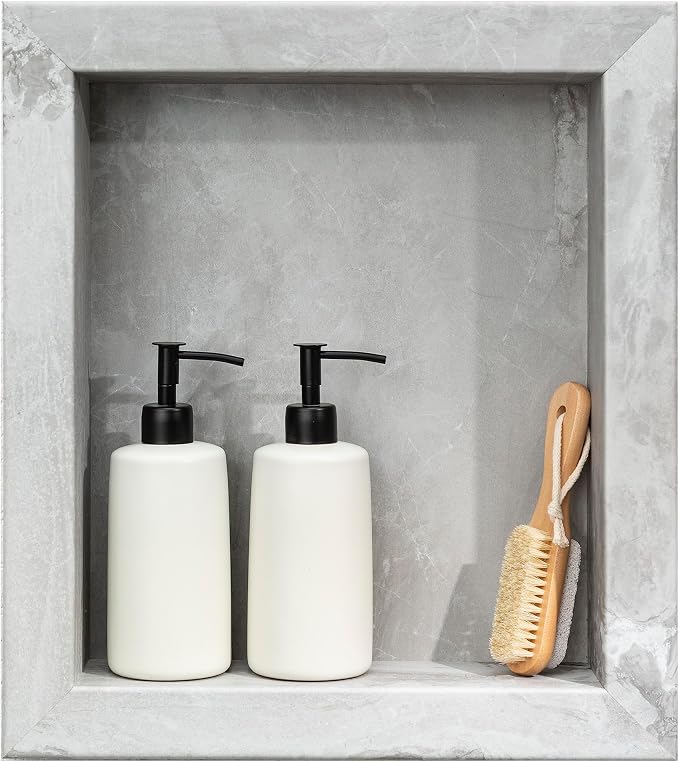 Palisade 17.5 in x 15.5 in Vinyl Shower Niche Smoky Sky/Urban Slope | Waterproof Shower Insert
