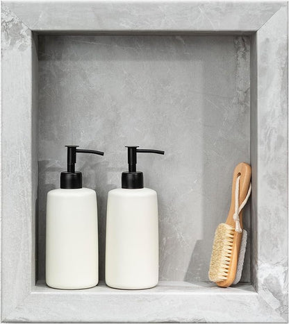 Palisade 17.5 in x 15.5 in Vinyl Shower Niche Smoky Sky/Urban Slope | Waterproof Shower Insert