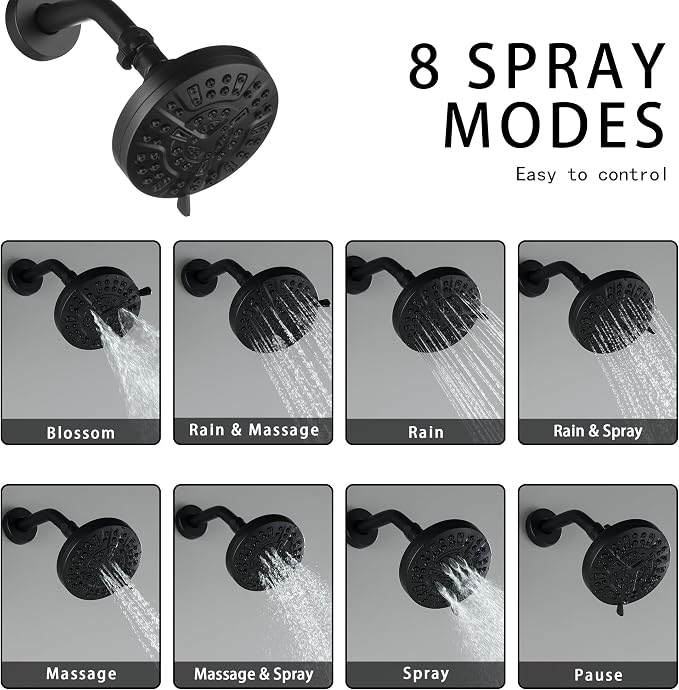 2 Handle Shower Faucet Set with Tub Spout Matte Black Two Handles Shower Faucet Set Bathtub Shower Faucet Combo, Wall Mount
