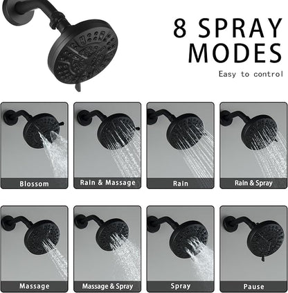 2 Handle Shower Faucet Set with Tub Spout Matte Black Two Handles Shower Faucet Set Bathtub Shower Faucet Combo, Wall Mount