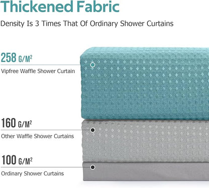3 in 1 Shower Curtain Set, Waffle Shower Curtain and Liner Set with 12 Double Sided Shower Curtain Hooks, 258GSM Luxury Weighted Cloth Shower Curtains for Bathroom, 72 W x 72 H, Teal