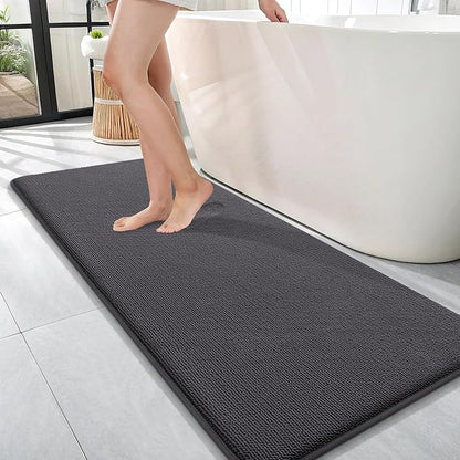 OLANLY Memory Foam Bathroom Runner Rug 47x17, Absorbent Long Mat, Dark Grey | Soft Quick Dry Bath Rugs, Non-Slip Carpet, Machine Washable Mat for Bathroom Floor, Tub and Shower, Home Decor Accessories