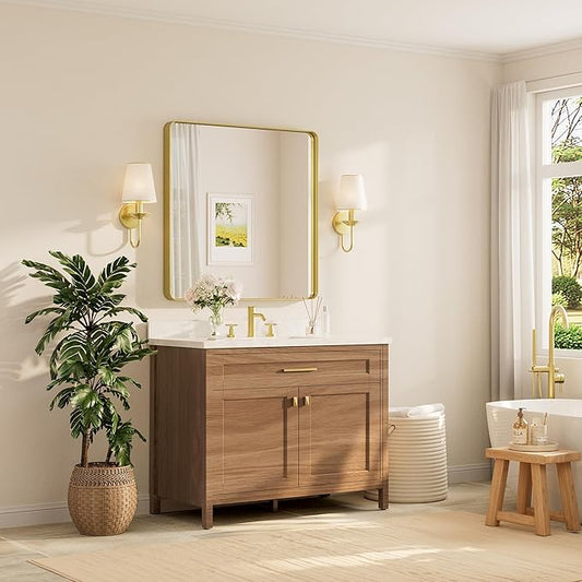 TETOTE 36 x 36 Inch Gold Mirror for Bathroom, Brushed Brass Wall Mirrors Metal Frame Square Modern Shatterproof Decorative Vanity Mirror for Living Room Entryway