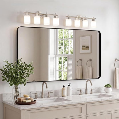 4 Light Bathroom Vanity Light Fixture Over Mirror, Brushed Nickel, 23'' | Vanity Lights for Bathroom, Bedroom, Living Room, White Frosted Glass Shades, Modern, E26(Bulbs Not Included)