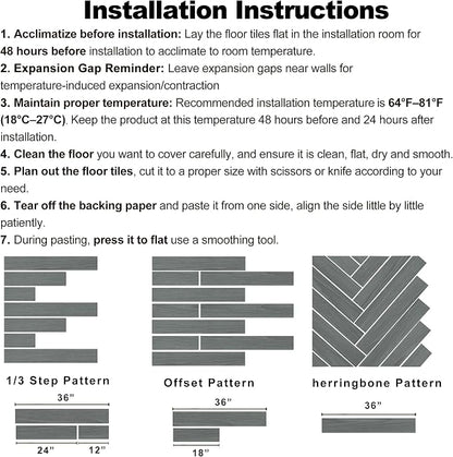 Hilarious Peel and Stick Vinyl Floor Tiles, Dark Gray Wood Look, 36 Planks Cover 54 Sq.Ft Waterproof Self-Adhesive Flooring for Kitchen Bathroom, Living Room, RV, Modern Style Vinyl Flooring, Easy DIY