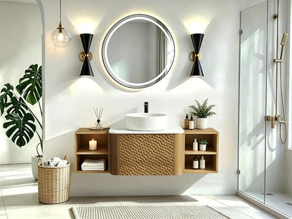 48 Inch Modern Bathroom Vanity with Ceramic Sink, Floating Bathroom Sink Cabinet with Sintered Stone Top&Solid Wood Hammered Frame, Single Bathroom Vanities w/Soft-Close Drawer&2 Side Open Cube