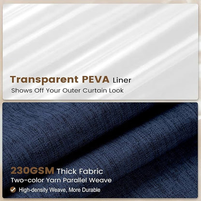 BTTN 3 in 1 Shower Curtain with Liner - 96 Inch Extra Long Linen Textured Fabric Shower Curtain Set with Plastic Hook, Tall Modern Heavy Duty Waterproof Shower Curtain for Bathroom, Navy Blue, 72x96