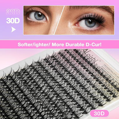 Lash Clusters DIY Cluster Eyelash Extensions 280pcs 9‑16mm 30D Wispy D Curl Natural Volume Lashes–Waterproof Fake Cat Eye Fluffy Individual Soft Clusters(16MIX2-1-X)
