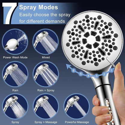 Filtered Shower Head with Handheld, High Pressure 7-Spd Showerhead | Shower Head with Stainless Hose,Water Softener Filter Beads for Hard Water,Remove Chlorine, Reduce Dry Itchy Skin
