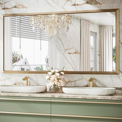 TETOTE 72 x 36 Inch Large Gold Vanity Mirror for Bathroom Sink Wall Mounted Brushed Gold Rectangle Stereo Beveled Framed Shatterproof Mirror Modern Home Living Room Decorative, Horizontal/Vertical