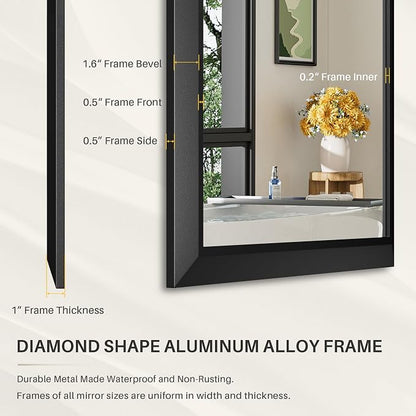 2-Pack 24x36 Inch Black Bathroom Mirror for Wall, Thick Metal Framed Rectangle Mirrors for Over Sink, Bedroom, Living Room, Entryway, Anti-Rust, HD Tempered Glass