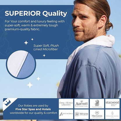 MONARCH Unisex Plush Lined Microfiber Bath Robe - Soft Shell with Polyester Lining, Resort-Grade Hotel & Spa Robe with Pocket
