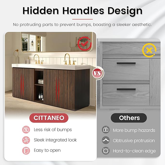 72" Bathroom Vanity with Double Sink, Freestanding Double Sink Bathroom Vanity with White Engineered Stone Top, Open Storage Cabinet & Adjustable Shelf, 4 Soft-Closing Doors, Walnut
