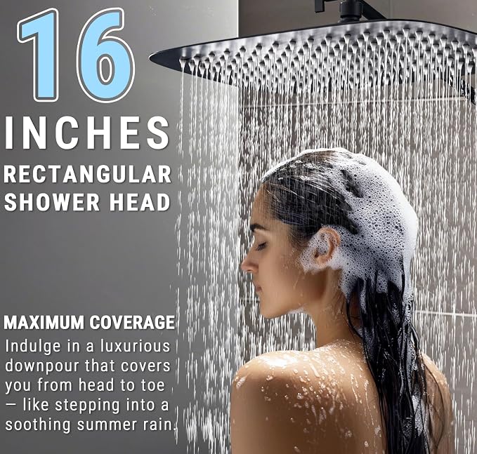 G-Promise 16 Inch All Metal Rain Shower Head with Handheld (Matte Black) | Suits Every Height, Pause Mode Diverter, Massage Mode Handheld, Full Body Coverage, Easy to Install, Modern Bath Upgrade