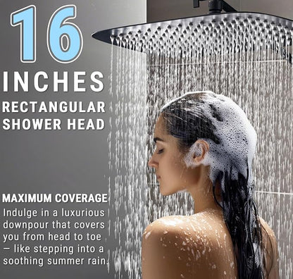 G-Promise 16 Inch All Metal Rain Shower Head with Handheld (Matte Black) | Suits Every Height, Pause Mode Diverter, Massage Mode Handheld, Full Body Coverage, Easy to Install, Modern Bath Upgrade