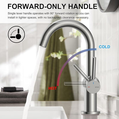 Brushed Nickel Bathroom Faucet Single Handle, 1 Hole Vanity Faucet | Bathroom Sink Faucet with Pop Up Drain & 6 Inch Deck Plate, Lead-Free cUPC & NSF Certified, 1 Handle Faucet for Vanity RV Bar