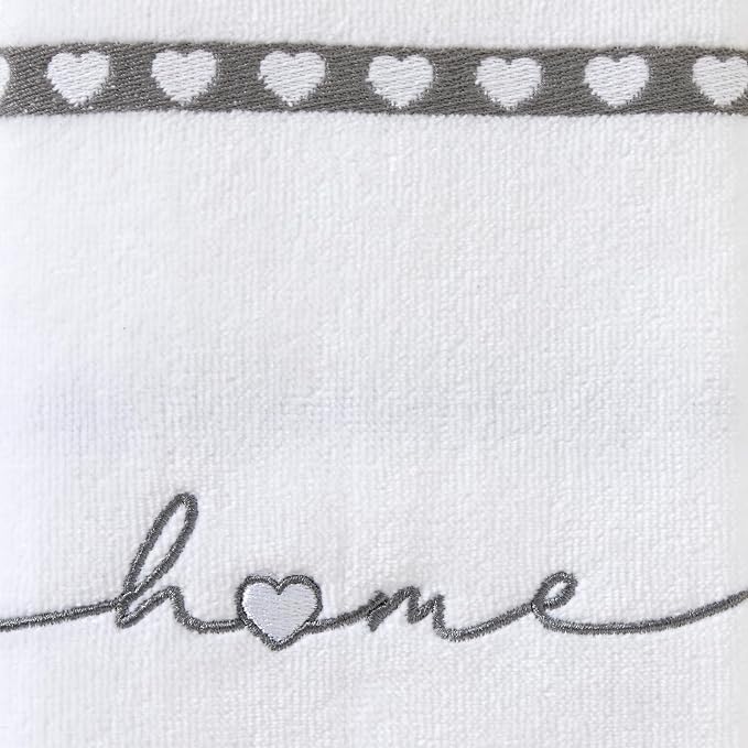 SKL Home Heart in Home Hand Towel Set-2pc, 100% Cotton, Embroidered, White | Soft, decorative velour. For use in the bathroom, kitchen, or any sink space & makes a great gift.