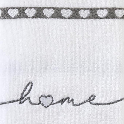 SKL Home Heart in Home Hand Towel Set-2pc, 100% Cotton, Embroidered, White | Soft, decorative velour. For use in the bathroom, kitchen, or any sink space & makes a great gift.