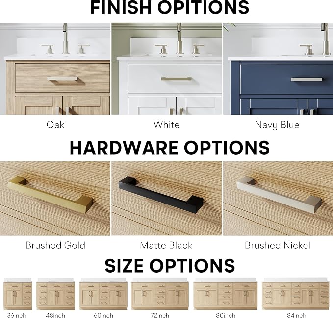 36-Inch Bathroom Vanity with Sink W/ 2 Doors & 4 Drawers & 1 Flip Drawer, Oak Vanity W/Brushed Nickel Handles