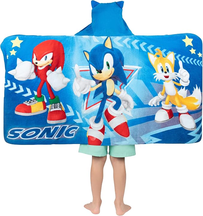 Franco Sonic The Hedgehog,Anime,Bath/Pool/Beach Soft Cotton Terry Hooded Towel Wrap,24 in x 50 in Kids,(Pack of 2)