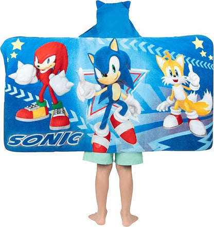 Sonic The Hedgehog, Anime, Bath/Pool/Beach Soft Cotton Terry Hooded Towel Wrap, 24 in x 50 in, By Franco Kids