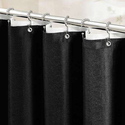 BTTN Black 3 in 1 Shower Curtain with Clear Liner, Linen Textured Decorative Fabric Shower Curtain PEVA Liner Set with Plastic Hook, Modern Luxury Waterproof Shower Curtain for Bathroom, 72x72