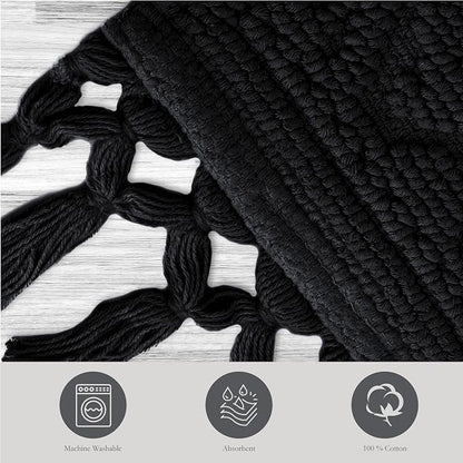 Jean Pierre - Ricardo Bath Mat, Woven Fringe Bathroom Rugs, 100% Cotton, Premium Bathroom Decor - Measures 27" x 52" - Black