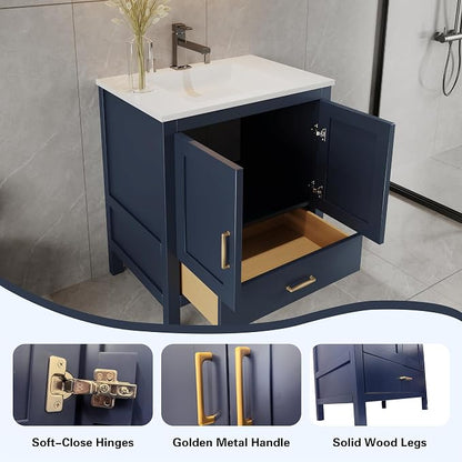 36" Blue Freestanding Bath Vanity with Bottom Drawer, Sink Base Cabinet Without Top (Blue Catalina, 36" Wx21 Dx34.5 H)