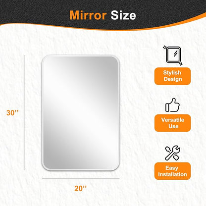 Bathroom Vanity Mirror, Silver Framed Mirror for Over Sink, 30x20 | HD glass, distortion-free for makeup and grooming, Sturdy frame, all mounting hardware, hangs horizontal or vertical