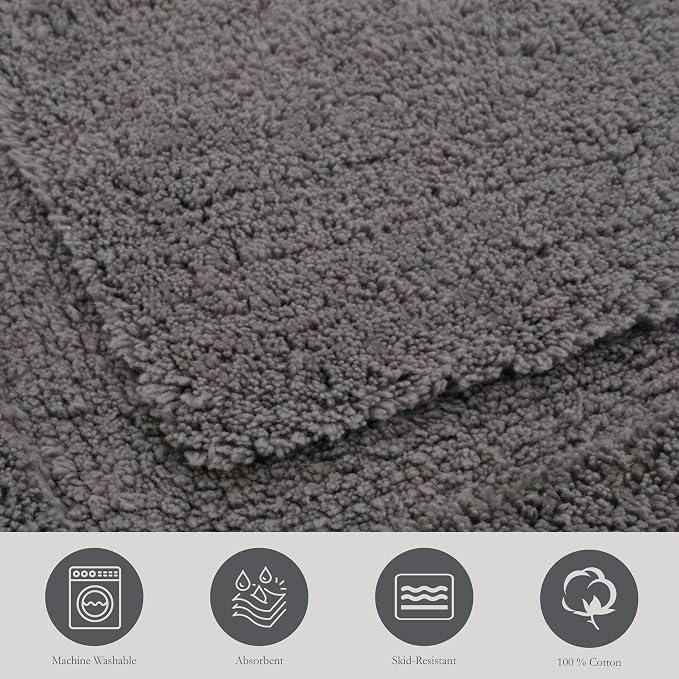 Jean Pierre New York Lydia Border 100% Cotton Bath Mat - Non-Slip Bath Rug - Charcoal - 27"x45"