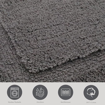 Jean Pierre New York Lydia Border 100% Cotton Bath Mat - Non-Slip Bath Rug - Charcoal - 27"x45"