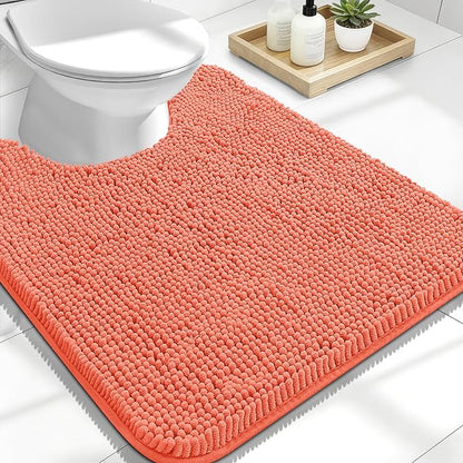 OLANLY Toilet Rugs U-Shaped 24x20, Soft Absorbent Chenille Contour Rugs | Coral, Quick-Drying Rubber Backing, Machine Washable Non-Slip Shaggy Bathroom Mat for Toilet, Home Decor Accessories