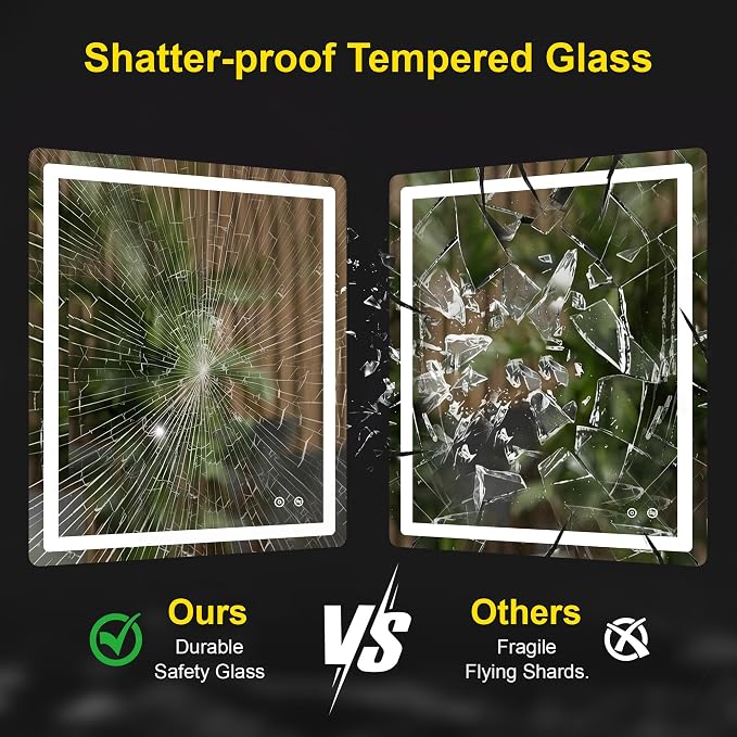 LED Bathroom Mirror with Lights, 30"x36" Lighted Vanity Mirror for Wall | Anti-Fog, Dimmable 3 Color Light, Backlit+Frontlit, Shatterproof Tempered Glass, Memory Function