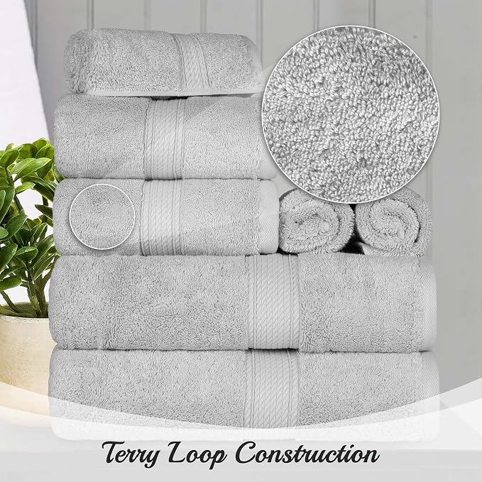 Superior Egyptian Cotton Ultra Plush & Absorbent, 10 Piece Set, Silver | Quick Dry, Soft Luxury Towel Set, Bath Essentials, Guest Bath, Spa, 2 Bath, 4 Hand, 4 Face Towels, Madeline Towels