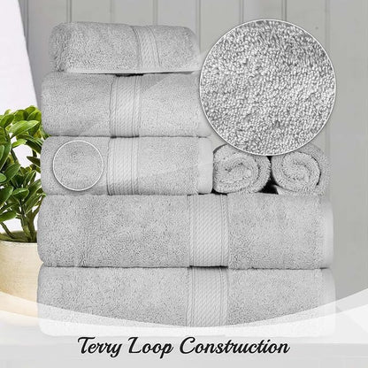 Superior Egyptian Cotton Ultra Plush & Absorbent, 10 Piece Set, Silver | Quick Dry, Soft Luxury Towel Set, Bath Essentials, Guest Bath, Spa, 2 Bath, 4 Hand, 4 Face Towels, Madeline Towels