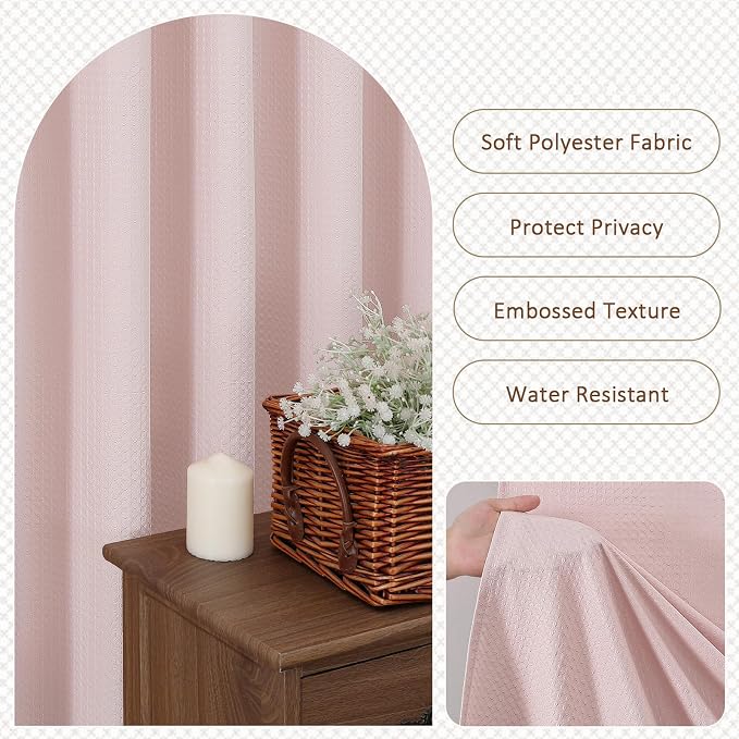 Pink Fabric Shower Curtain 78 Inch Length 1 Piece, Embossed Textured Waffle Cloth Shower Curtains for Bathroom Modern Hotel Spa, Water Resistant Machine Washable, 72Wx78L Inches