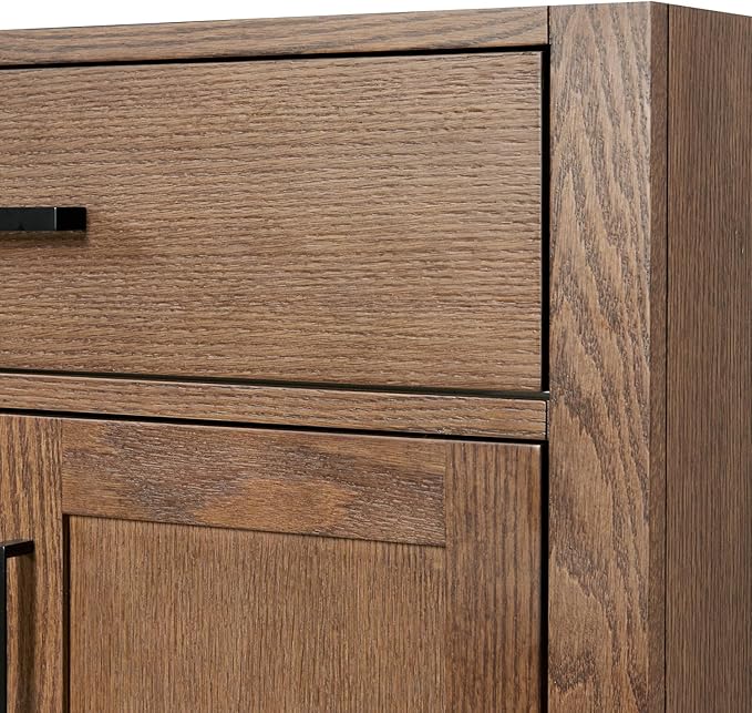 ARIEL Hepburn 30-inch Bathroom Vanity Base Cabinet,Solid Wood, 2 Soft Closing Doors, 1 Dovetail Drawers, Brown Oak