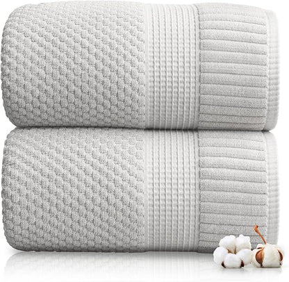 2 Pack Oversized Bath Towels 100% Cotton | Grey Towels | Oeko‑TEX Standard 100 | Soft & Absorbent, Quick‑Dry | Trinity Collection - Quiet Grey