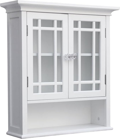 Teamson Home Neal Wooden Over The Toilet Bathroom Removable Wall Medicine Cabinet with 1 Fixed and 1 Adjustable Shelf 3 Storage Spaces 2 Glass Mosaic Doors and Crystal-Cut Acrylic Knobs, White | Detachable Over the Toilet Storage, Two Doors, Adjustable...