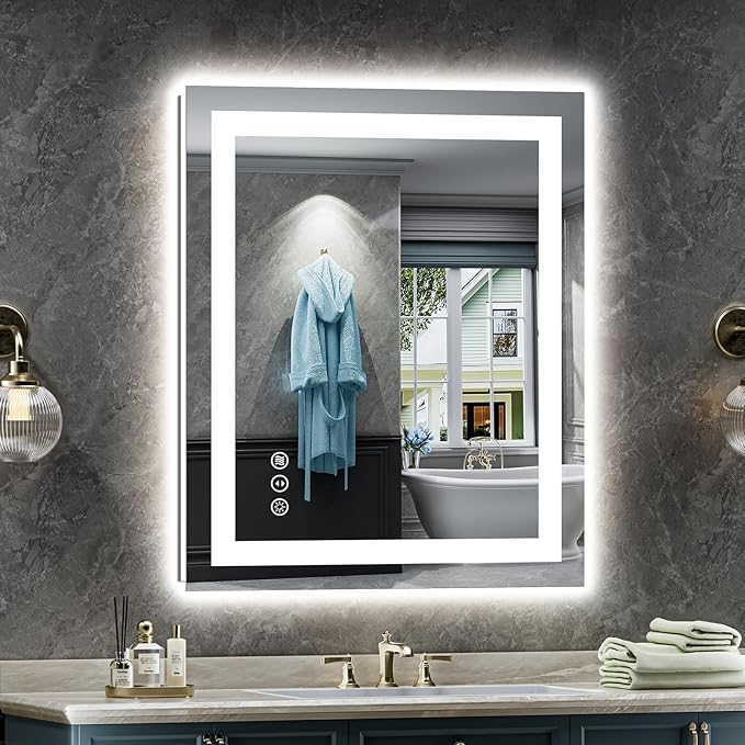 24x30 Inch LED Bathroom Mirror with Lights, Backlit & Front Lit, Anti-Fog Lighted Bathroom Vanity Mirror for Wall, Memory Function, Dimmable, HD Tempered Glass, Shatter-Proof