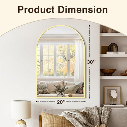 Arched Bathroom Vanity Mirror for Over Sink, 30”x20”, Gold | HD Tempered Glass, Anti-Rust Metal Frame, Hanging or Leaning, Wall Mirrors for Bathroom Sink, Bedroom, Living Room, Entryway