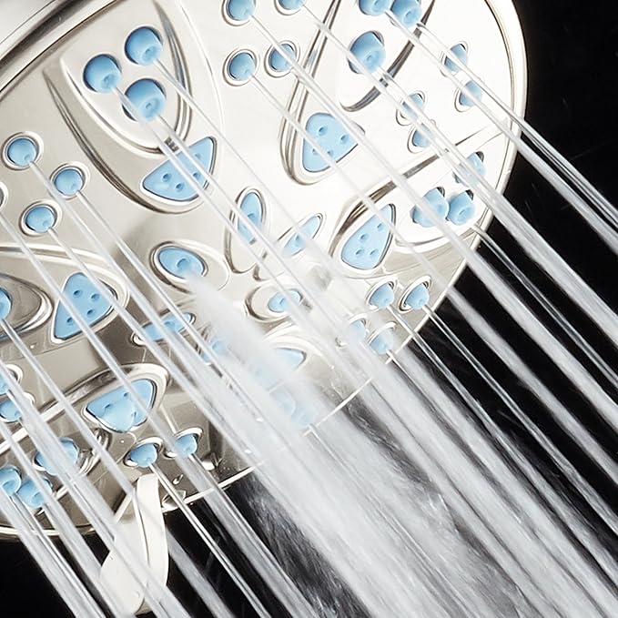 AquaDance Antimicrobial – Anti-Clog High-Pressure 6-Setting Head with Microban Nozzle Protection from Growth of Mold, Mildew & Bacteria for Stronger Shower 4", Aqua Blue Jets – 1.8 GPM