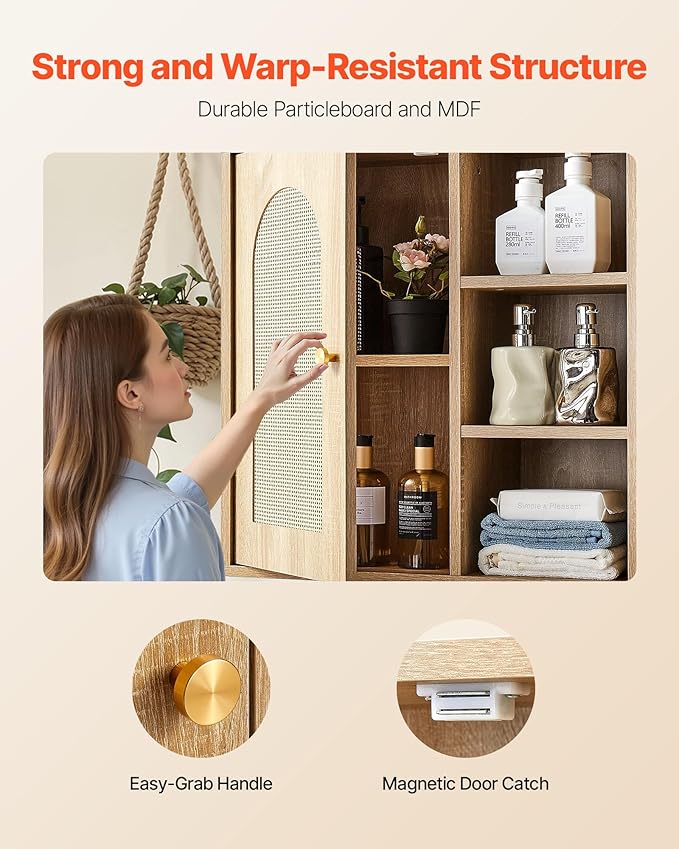 VEVOR Bathroom Wall Cabinet, 5 Height Levels, 23" W x 23" H Medicine Cabinet Wall Mounted, Hanging Organizer with Shelves for Laundry Room Kitchen Restroom