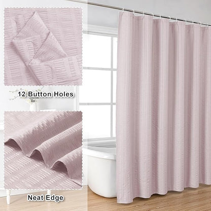 Aiyufeng Moga Pink Shower Curtain - 3D Embossed Cloth Shower Curtain for Bathroom, Hotel Luxury Pink Bathroom Curtains, Machine Washable, Standard Size 72Wx78H