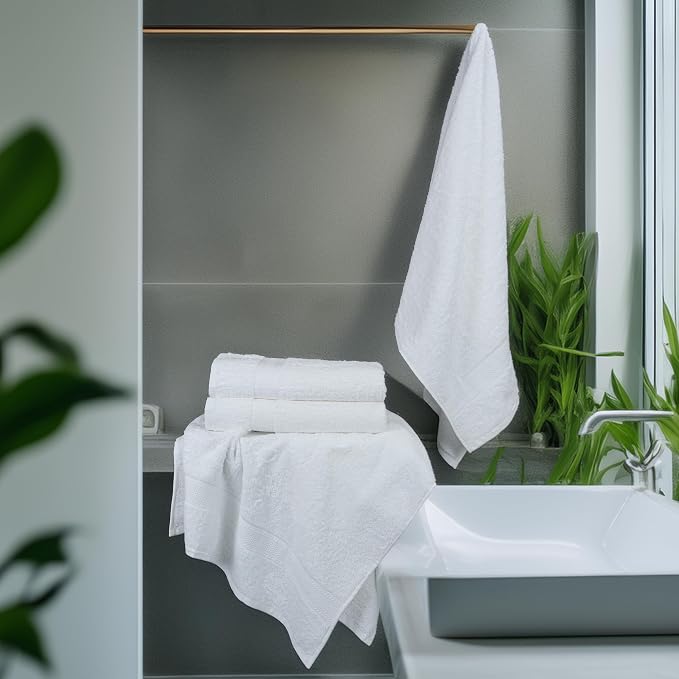 Commercial Bulk Pack of 12 Bath Towels – 100% Cotton Terry 24" x 48" – Ideal for Hotels, Salons, Gyms, Spas & Institutional Use – White