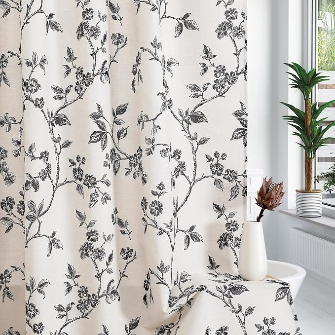 MitoVilla Extra Long Cotton Floral Shower Curtain for Bathroom,72 x 96 | Extra Long BoHo Cottagecore Spring Shower Curtains, Modern Farmhouse Country Plant Leaves Bathroom Décor, 72 x 96