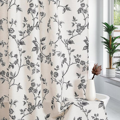 MitoVilla Extra Long Cotton Floral Shower Curtain for Bathroom,72 x 90 | Extra Long BoHo Cottagecore Spring Shower Curtains, Modern Farmhouse Country Plant Leaves Bathroom Décor, 72 x 90